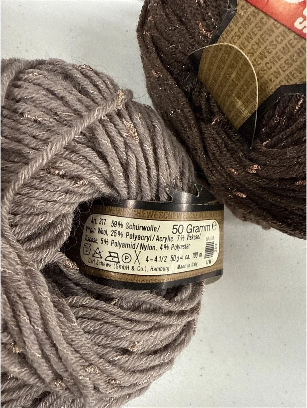 Schewe Nattie Lamé Shades 9352 & 9350 Light Tan And Brown 13 Skein Lot